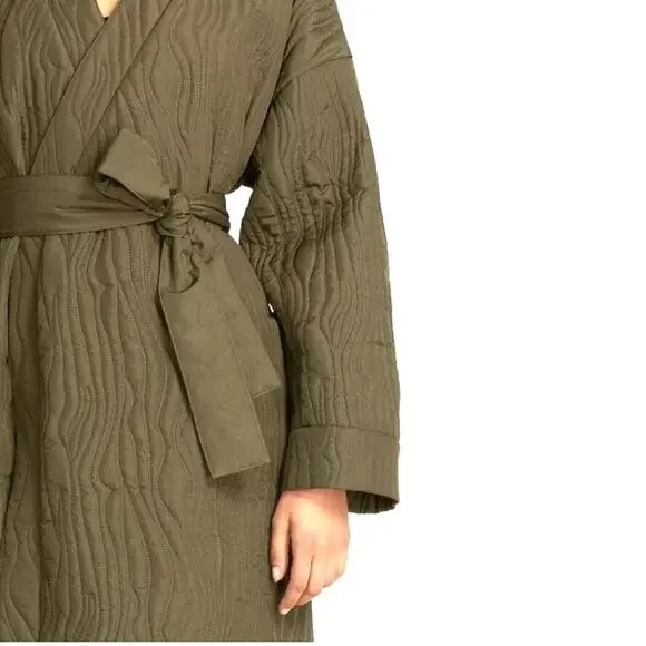*Damaged* Calme Johnny Was Ava Quilted Wrap Belted Robe Coat Green Size XS *Flaw - Picture 7 of 16